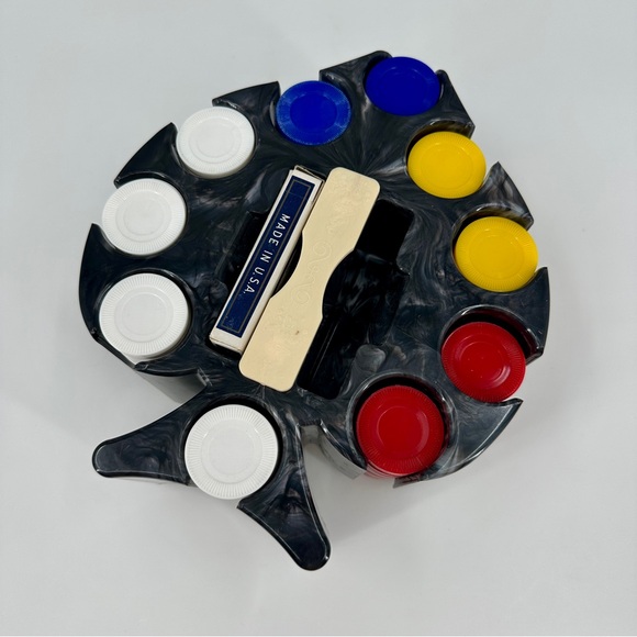 Spade Shaped Poker Chip Caddy Card Holder Black Marble Bakelite Spinning Handle - Picture 1 of 16